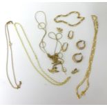 Various 9ct gold chains and some loose gold jewellery items, approx 25.70g