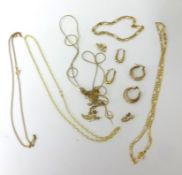 Various 9ct gold chains and some loose gold jewellery items, approx 25.70g