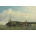 WILLIAM ADOLPHUS KNELL (1808-1875) oil 'View of Mount Edgcumbe' signed, 15cm x 23cm, [with letter