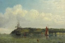 WILLIAM ADOLPHUS KNELL (1808-1875) oil 'View of Mount Edgcumbe' signed, 15cm x 23cm, [with letter