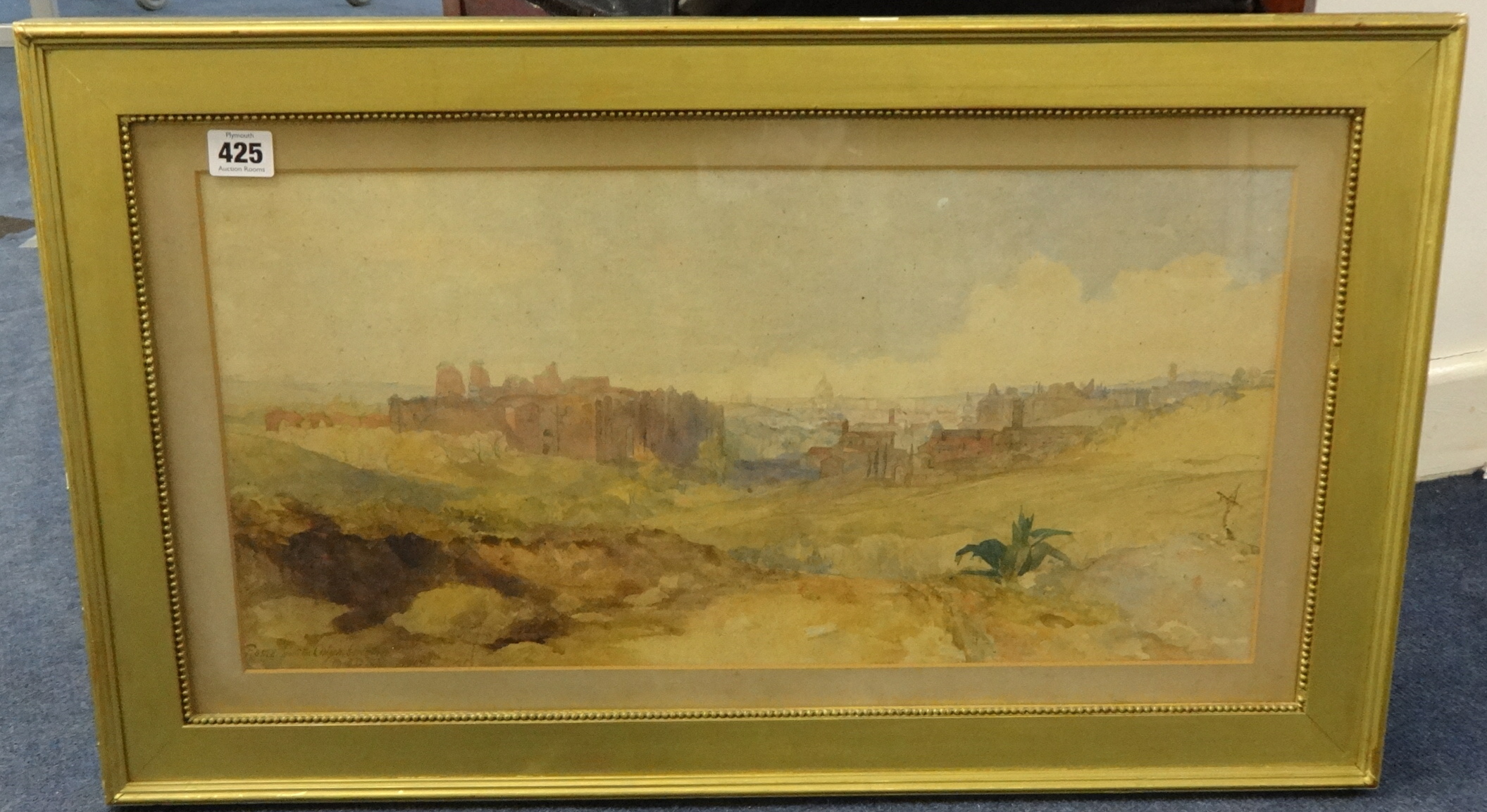 19th century watercolour 'Rome from the Columbarium' indistinctly singed, Alfred D. ??? 1847, 26cm x