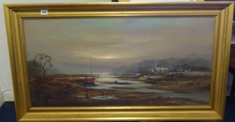 PETER COSSLETT (b1927) oil on canvas 'Kingsbridge Estuary' signed, 46cm x 90cm