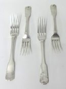 Four Georgian Exeter silver table fork, 1823, 1825, 9.33 oz (4)