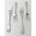 Four Georgian Exeter silver table fork, 1823, 1825, 9.33 oz (4)