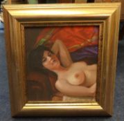 PIRAN BISHOP miniature half nude study, oil on board, 17cm x 18cm