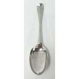 An early Georgian silver rat tail table spoon, indistinct hallmarks, the back pricked 'IL BQ 1725'
