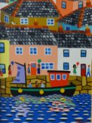 BRIAN POLLARD acrylic 'Reflections - Cornish Village II', 9cm x 14cm.