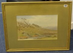 English School watercolour, indistinctly signed 'River Moorland Scene', 25cm x 39cm.