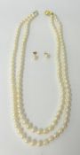 A set of pearls with 9ct gold clasp t/w a pair of earrings.