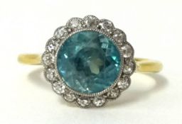 Zircon and diamond cluster ring, Edwardian set in 18ct gold, size, N.