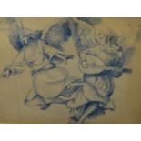 ROBERT LENKIEWICZ (1941-2002) 'Angels', early Lenkiewicz drawing. blue biro on paper. Study for