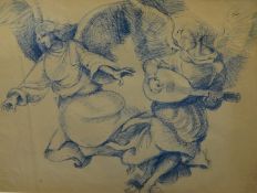 ROBERT LENKIEWICZ (1941-2002) 'Angels', early Lenkiewicz drawing. blue biro on paper. Study for
