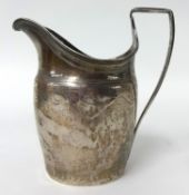 A Georgian silver cream jug with worn engraved decoration , 88.2 g.