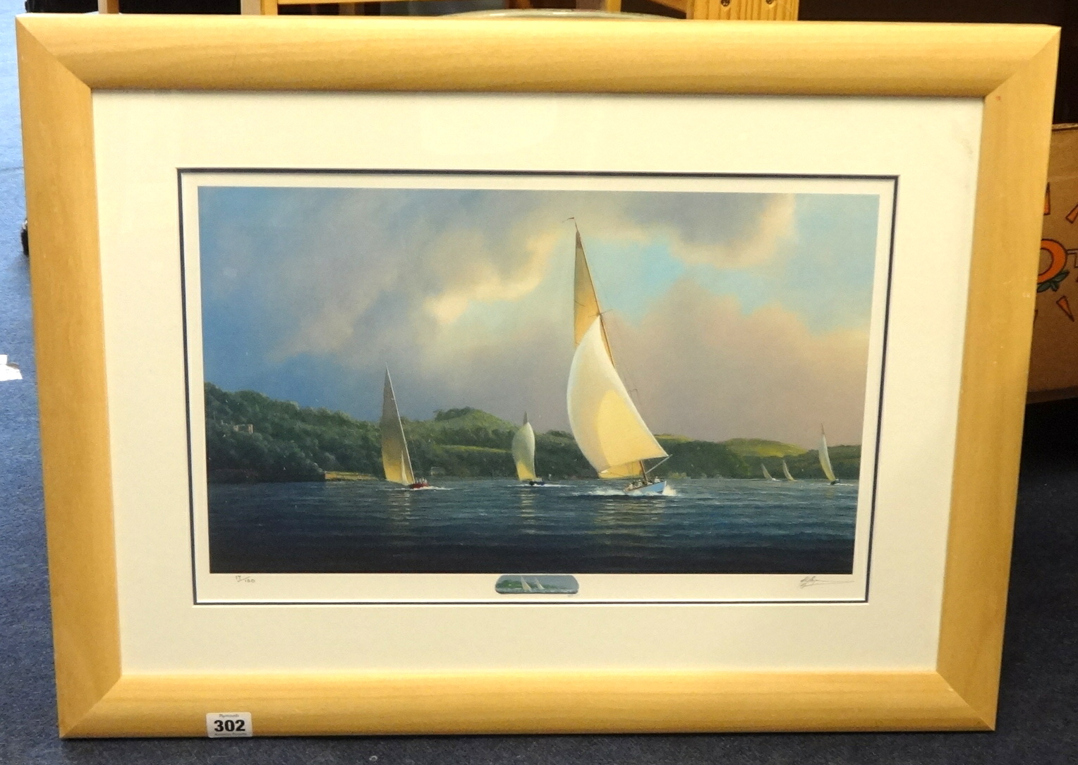 TIM THOMPSON (British Marine Artist) print number 17 of 100 with original miniature remarque signed,