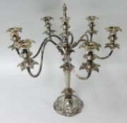 A silver plated six branch candelabra