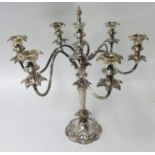 A silver plated six branch candelabra