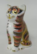 A Royal Crown Derby paperweight modelled as a cat with gold stopper.