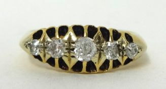 An antique five stone old cut 18ct diamond ring, size R