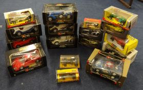 Collection of various diecast model cars including Burago, Hot Wheels etc (16)