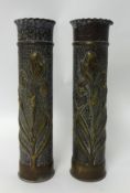 A pair of Trench art vases, 34.5cm.