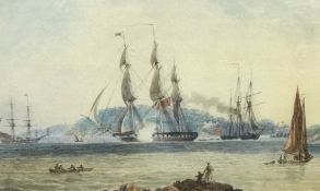 THOMAS LYDE HORNBROOK (1780-1855) , attributed, watercolour 'HMS Pallas Departing Plymouth Sound',