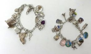 Two modern silver charm bracelets