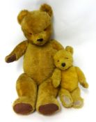 A large English teddy bear circa 1950, (as found) and a other smaller bear (2)