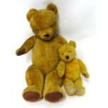 A large English teddy bear circa 1950, (as found) and a other smaller bear (2)