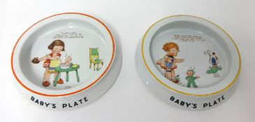 A pair of Shelley Mabel Lucie Attwell baby bowls with motto's (2)