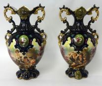 A pair of Victorian pottery vases, impressed marks 'Naples', 38cm tall.
