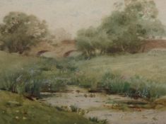 FRANK RICHARDS (1863-1935) watercolour, 'River and Bridge', 31cm x 39cm