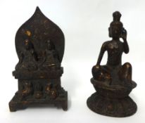Two metal sculptures including seated Buddha and another (2).