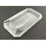 A small frosted glass dish, signed Desna, modelled with a nude, of Lalique Style, 8.50cm x 4,.50cm