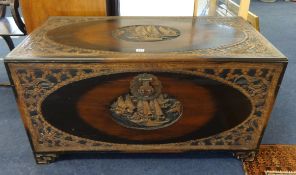 A Chinese carved hardwood blanket chest, 105cm wide