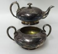An Elkington silver plated tea pot and sucre, each inscribed 'Waterwitch S.S', The Waterwitch was