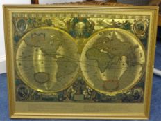 A reproduction double globe picture, 40cm x 49cm