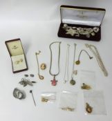 A collection of various dress jewellery including cameos, filigree silver, silver brooches etc