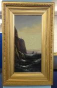 JOHN HENRY MARTIN (1835-1908) oil on board, 'Seascape', 58cm x 27cm.