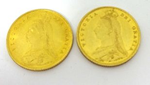 Two Victoria 1887 gold half sovereigns, with shield back, each a good grade (2)