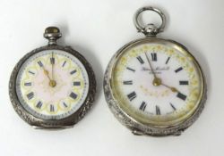 A Victorian silver fob watch the dial inscribed 'Sydney Herbert, Exeter' with pretty gilt decoration