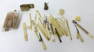 A quantity of various carved bone & other sewing items etc.