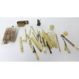 A quantity of various carved bone & other sewing items etc.