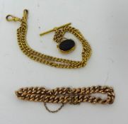 A 9ct rose gold hollow curb link Bracelet, weight 11 grams, and a 9ct yellow gold hollow curb link