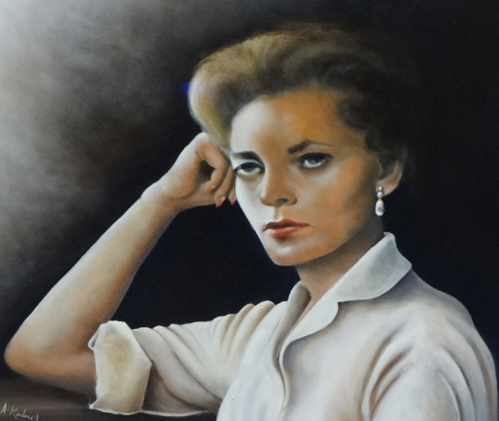 ARTHUR RODMELL (current Plymouth artist) oil on board 'Portrait of the Actress Lauren Mc Call', - Image 2 of 2