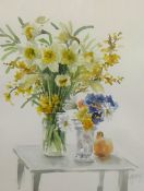 ANDREW DOUGLAS FORBES (Welsh artist) 'Sill Life, Daffodils in a Glass Vase upon a Table',