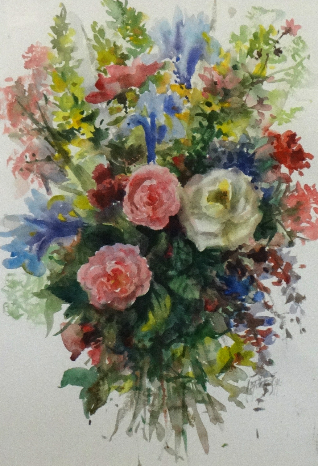 ANDREW DOUGLAS FORBES (Welsh artist) 'Still Life, Roses', watercolour, No 83, 55cm x 36.5cm