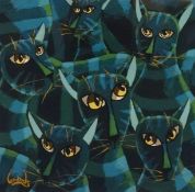 LEE WOODS oil on board 'Cats', signed, 39cm x 40cm