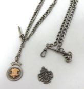 Two silver watch chains t/w two pendants