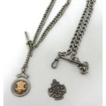 Two silver watch chains t/w two pendants