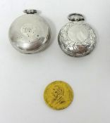 Two silver sovereign holders t/w a token coin 'Imitation Sovereign Kruger'